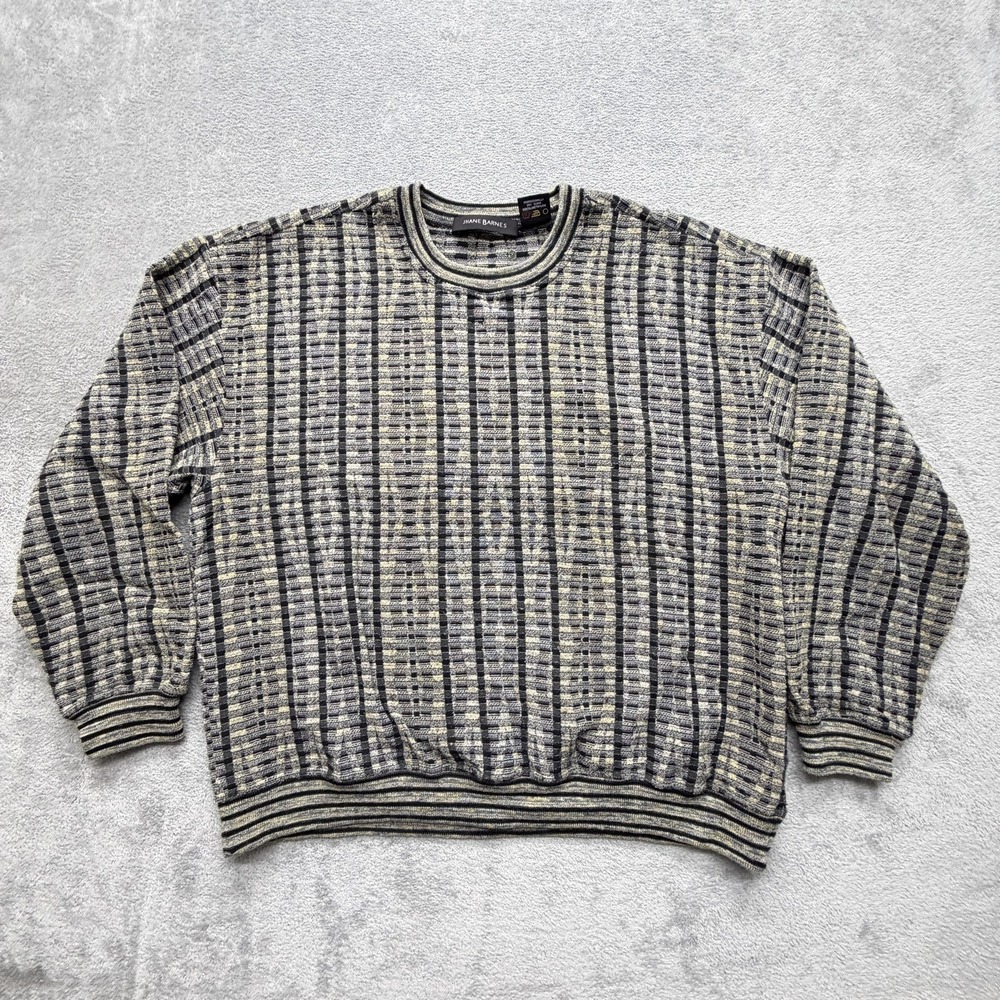 Jhane‎ Barnes Sweater Mens XL Gray Check Crew Neck Pullover Heavyweight